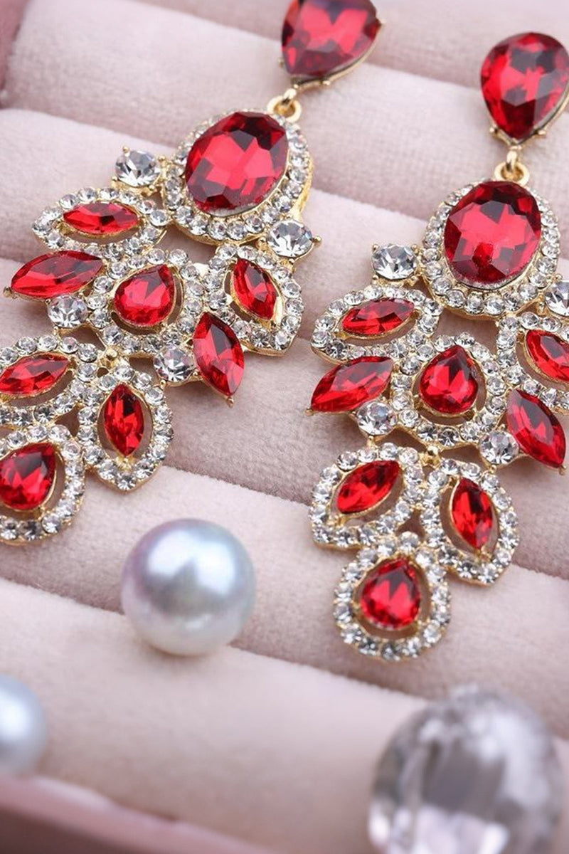 Load image into Gallery viewer, Sparkly Leaf Shaped Dark Green Prom Drop Earrings with Rhinestones