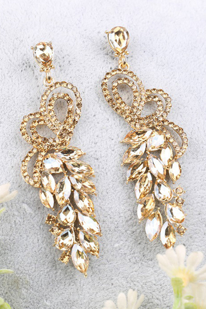 Load image into Gallery viewer, Sparkly Leaf Shaped Golden Party Drop Earrings with Rhinestones