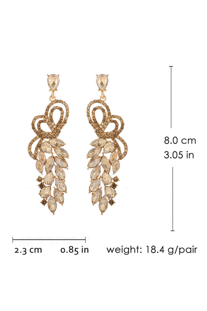 Load image into Gallery viewer, Sparkly Leaf Shaped Golden Party Drop Earrings with Rhinestones
