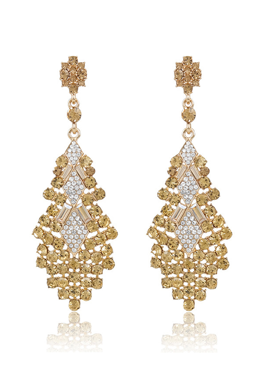 Sparkly Teardrop Party Golden Drop Earrings with Rhinestones