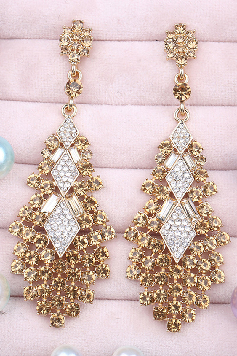 Load image into Gallery viewer, Sparkly Teardrop Party Golden Drop Earrings with Rhinestones