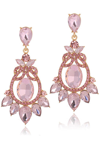 Sparkly Vintage Party Pink Drop Earrings with Rhinestones