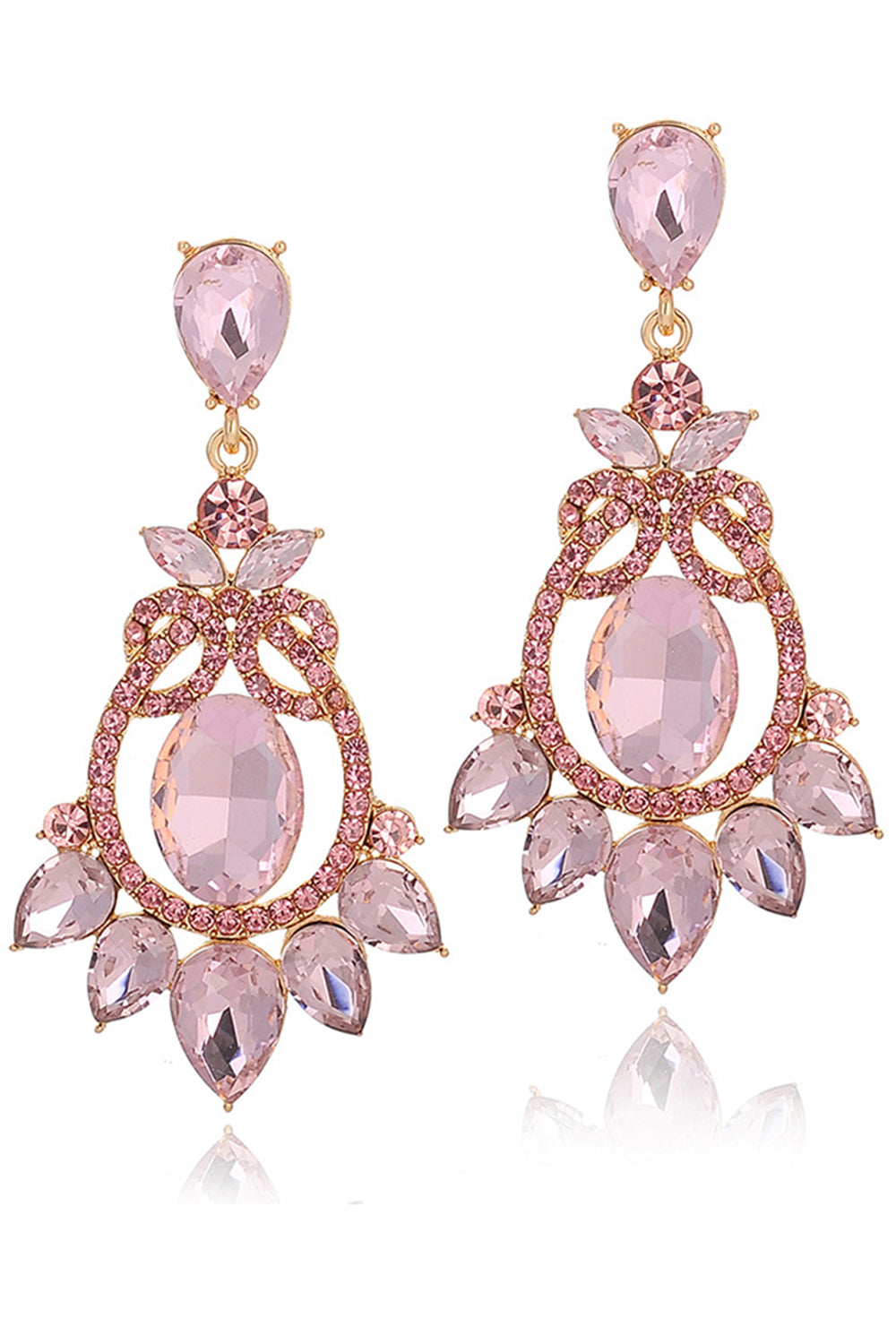 Sparkly Vintage Party Pink Drop Earrings with Rhinestones