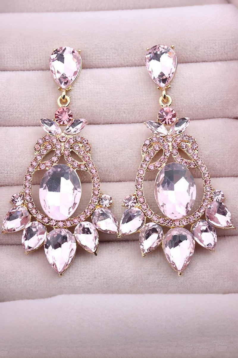 Load image into Gallery viewer, Sparkly Vintage Party Pink Drop Earrings with Rhinestones