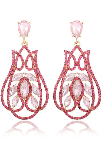 Fuchsia Sparkly Prom Drop Earrings with Rhinestones