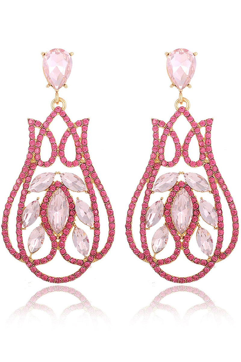 Load image into Gallery viewer, Fuchsia Sparkly Prom Drop Earrings with Rhinestones