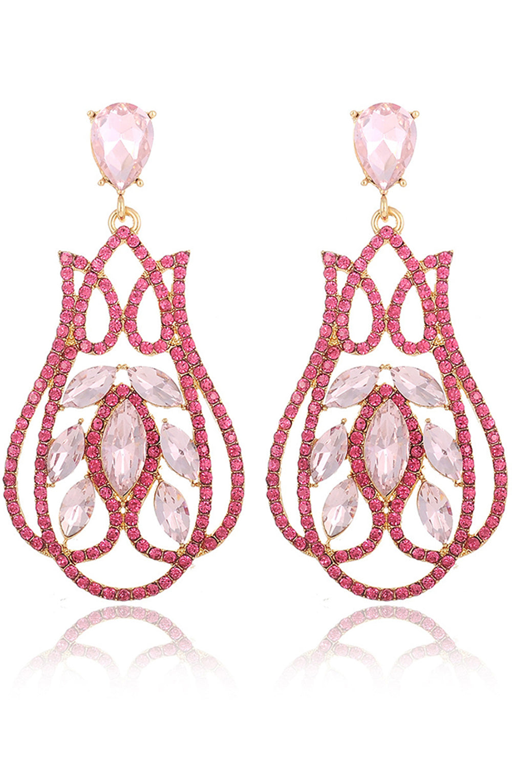 Fuchsia Sparkly Prom Drop Earrings with Rhinestones