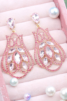 Fuchsia Sparkly Prom Drop Earrings with Rhinestones