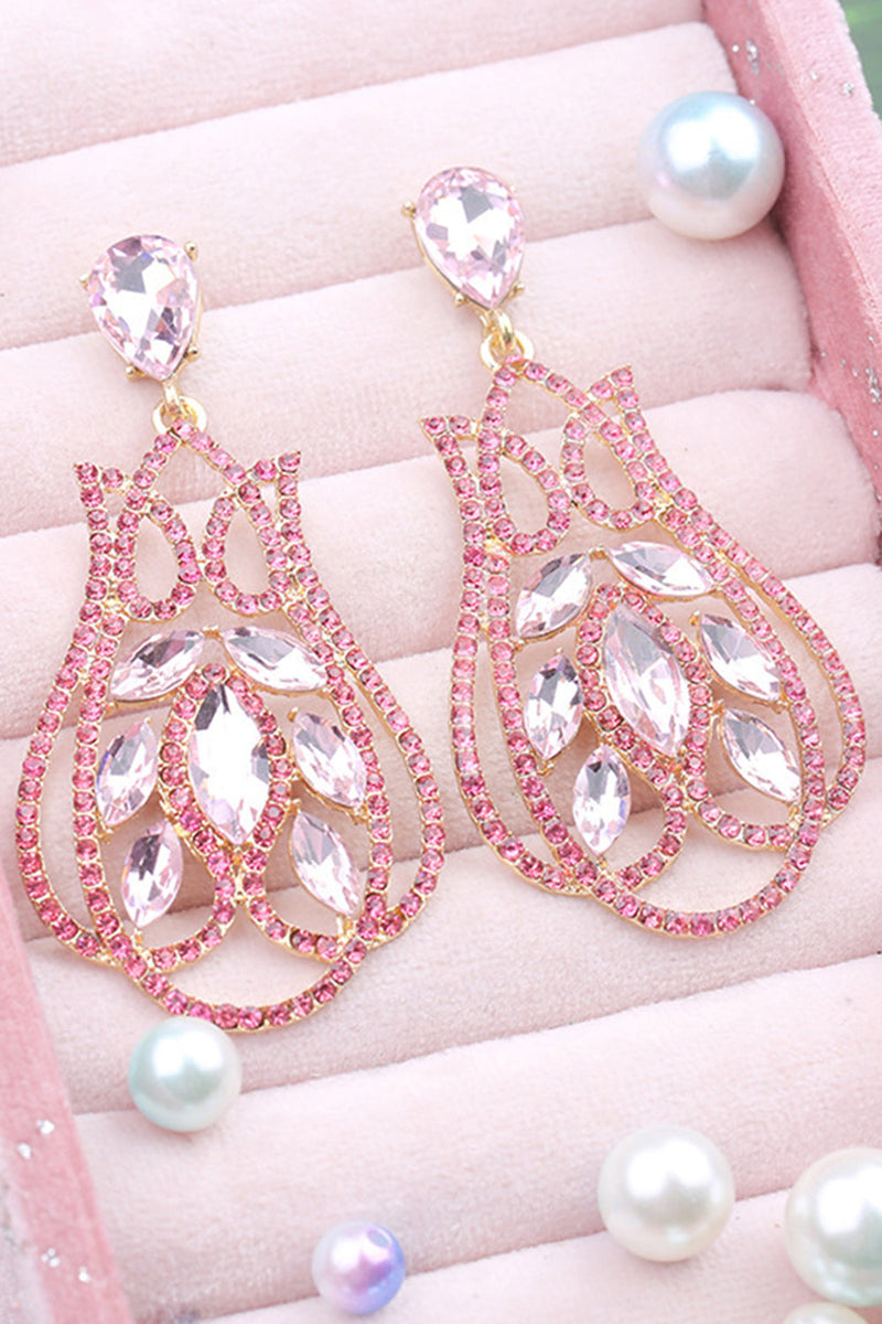Load image into Gallery viewer, Fuchsia Sparkly Prom Drop Earrings with Rhinestones