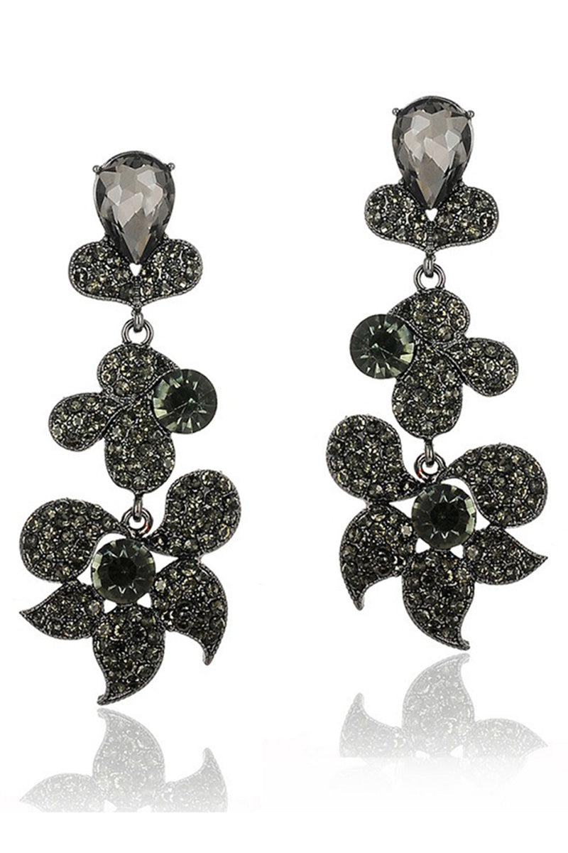 Load image into Gallery viewer, Sparkly Flower Shaped Golden Prom Drop Earrings with Rhinestones