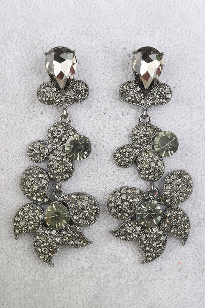 Load image into Gallery viewer, Sparkly Flower Shaped Golden Prom Drop Earrings with Rhinestones