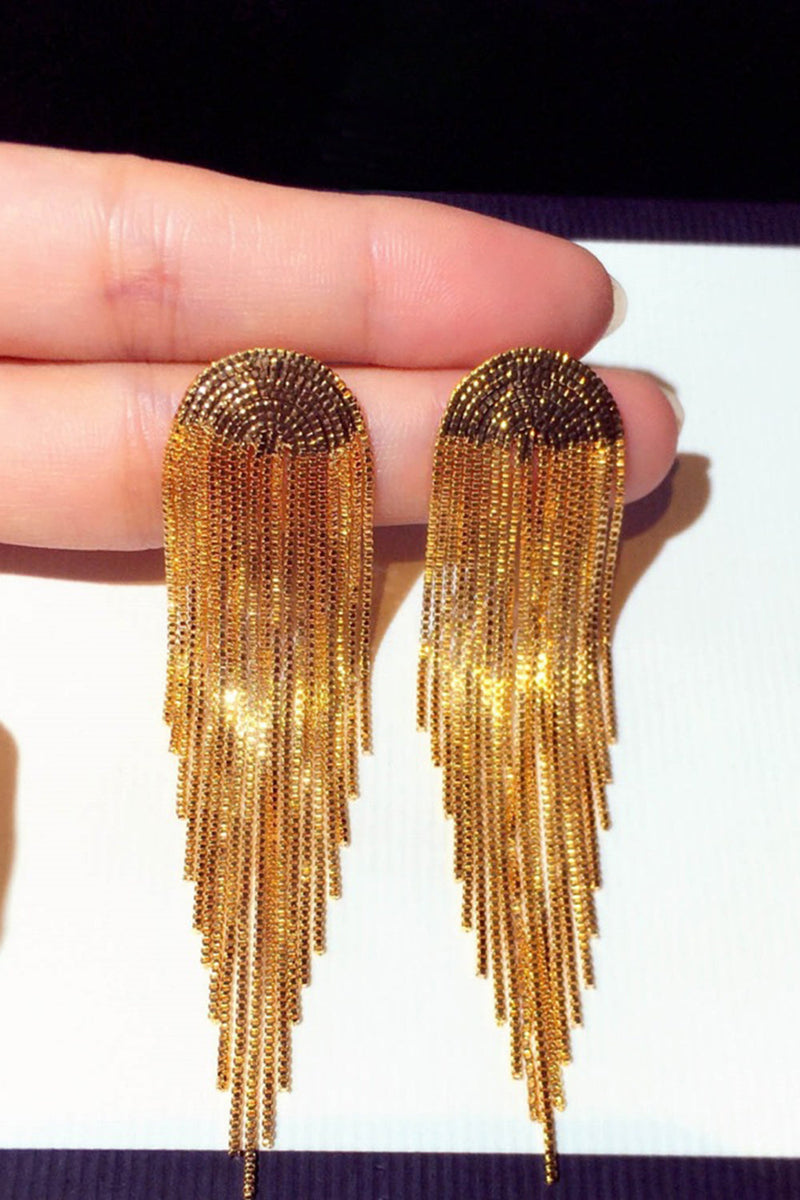 Load image into Gallery viewer, Sparkly Fringed Golden Prom Drop Earrings