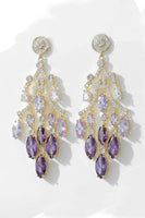 Load image into Gallery viewer, Sparkly Leaf Shaped Purple Prom Drop Earrings with Rhinestones