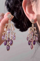 Load image into Gallery viewer, Sparkly Leaf Shaped Purple Prom Drop Earrings with Rhinestones