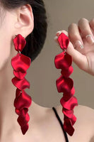 Load image into Gallery viewer, Fashion Petal Layered Red Prom Drop Earrings