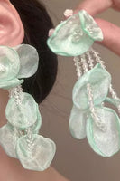 Load image into Gallery viewer, Sparkly Petal Layered Light Green Prom Dropping Earrings with Beading