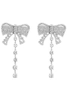 Load image into Gallery viewer, Sparkly Silver Prom Drop Earrings with Bow