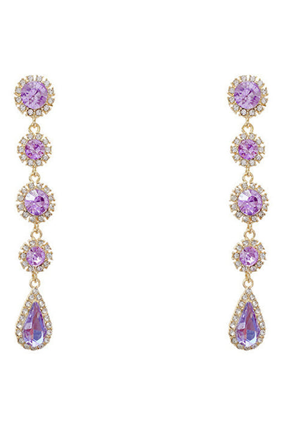 Purple Sparkly Long Prom Drop Earrings with Rhinestones