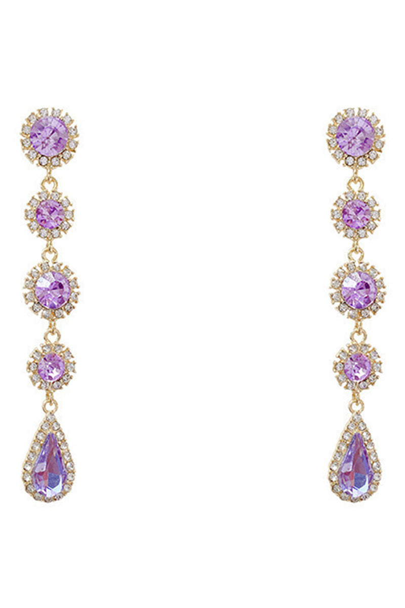 Load image into Gallery viewer, Purple Sparkly Long Prom Drop Earrings with Rhinestones