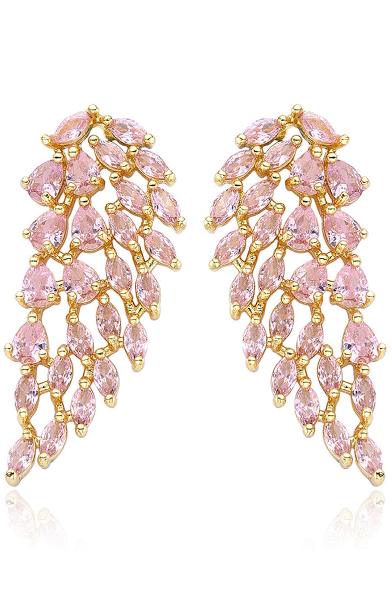 Load image into Gallery viewer, Sparkly Leaf Shaped Pink Prom Drop Earrings with Rhinestones