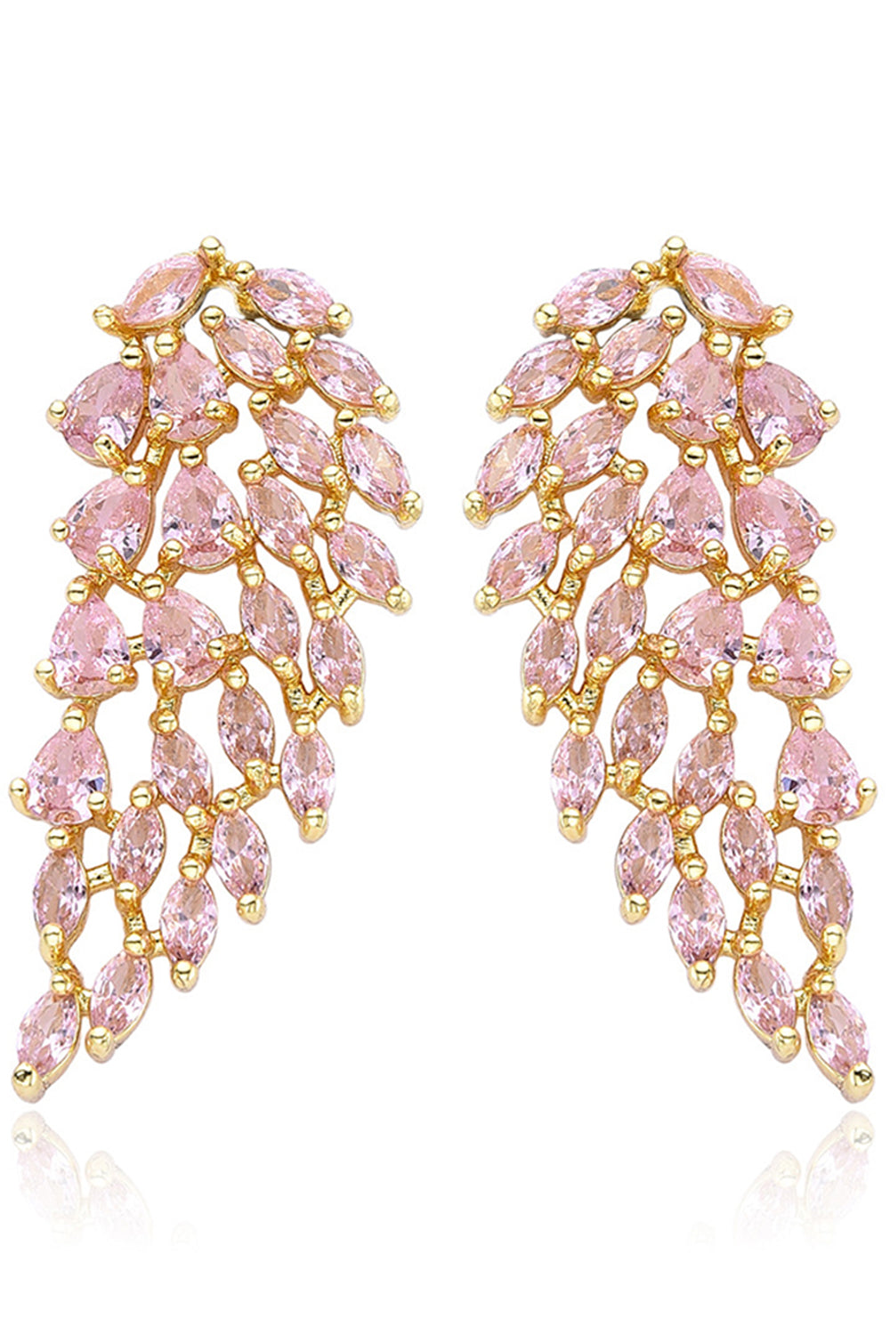 Sparkly Leaf Shaped Pink Prom Drop Earrings with Rhinestones