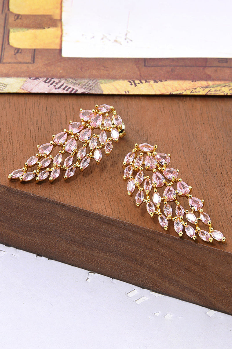 Load image into Gallery viewer, Sparkly Leaf Shaped Pink Prom Drop Earrings with Rhinestones