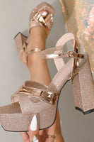 Load image into Gallery viewer, Rose Golden Open Toe Chunky Prom High Heels
