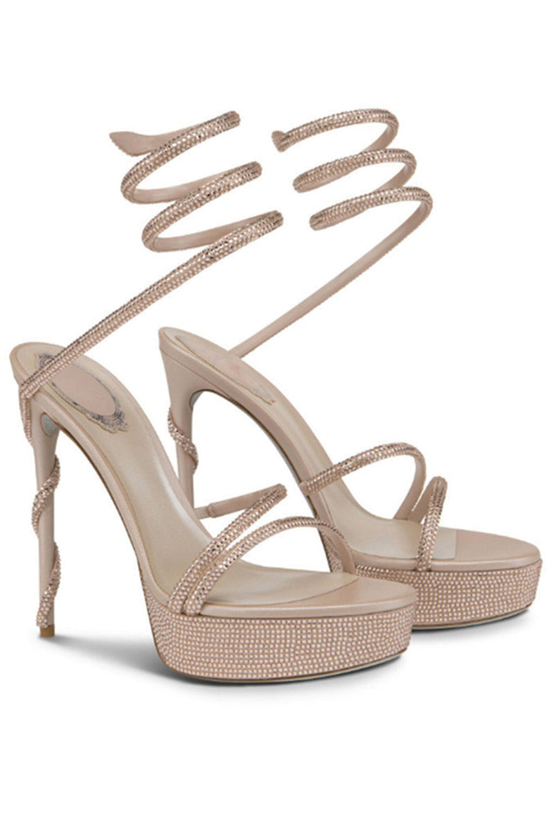 Load image into Gallery viewer, Sparkly Black Strappy Golden Prom High Heels with Rhinestones