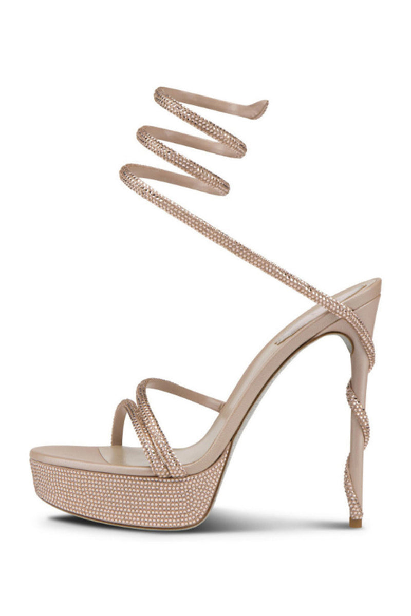 Load image into Gallery viewer, Sparkly Black Strappy Golden Prom High Heels with Rhinestones