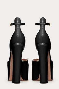 Black Chunky Open Toe Prom High Heels