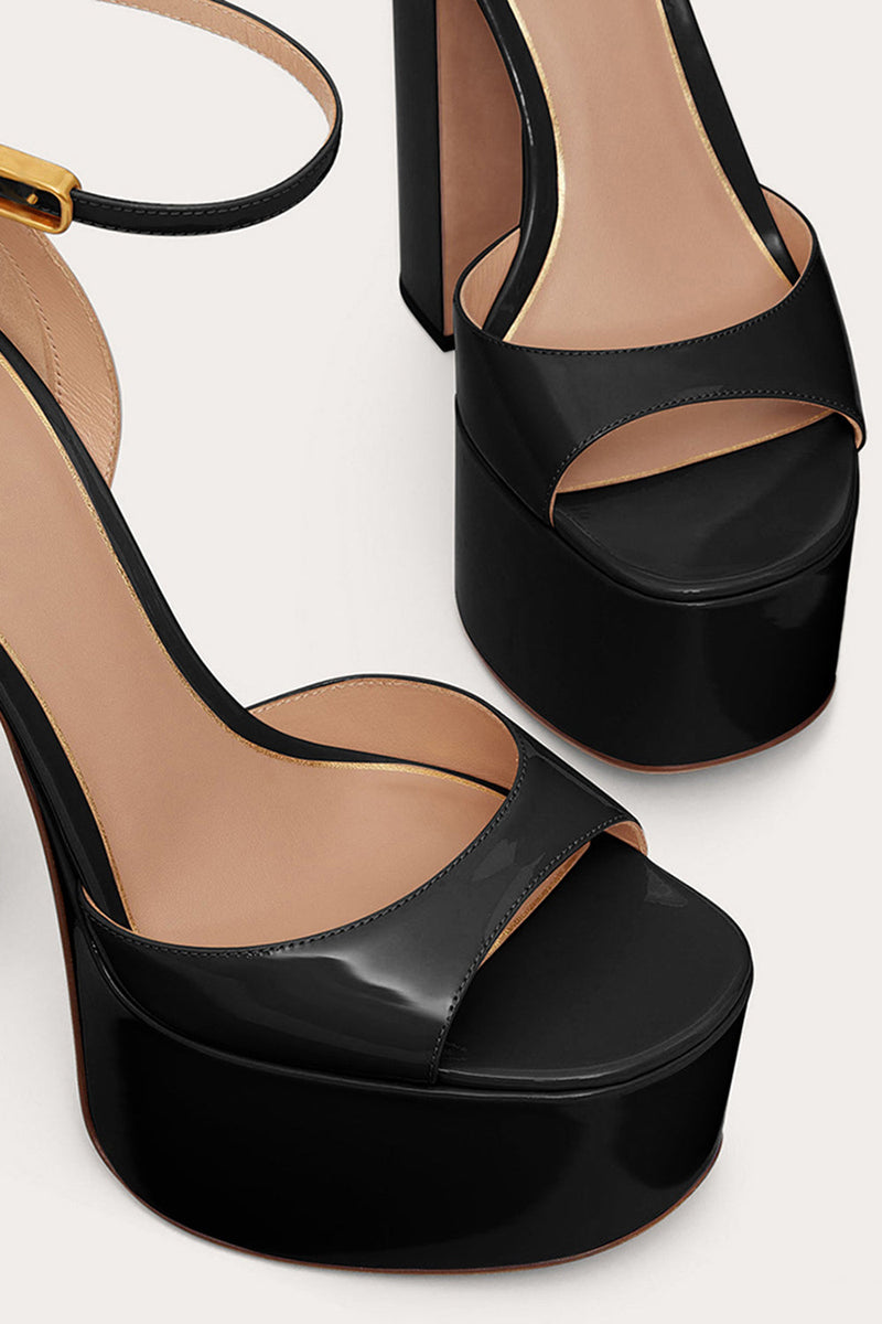 Load image into Gallery viewer, Black Chunky Open Toe Prom High Heels