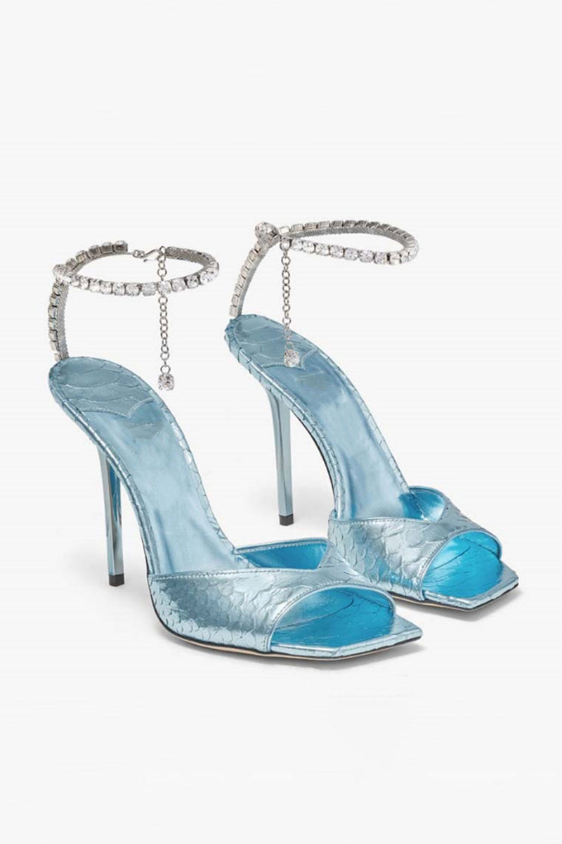 Load image into Gallery viewer, Sparkly Stilettos Blue Prom High Heels with Rhinestones