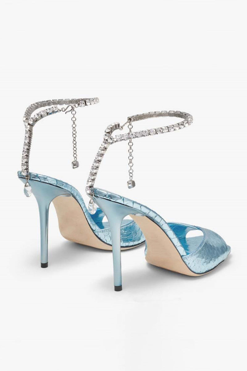 Load image into Gallery viewer, Sparkly Stilettos Blue Prom High Heels with Rhinestones