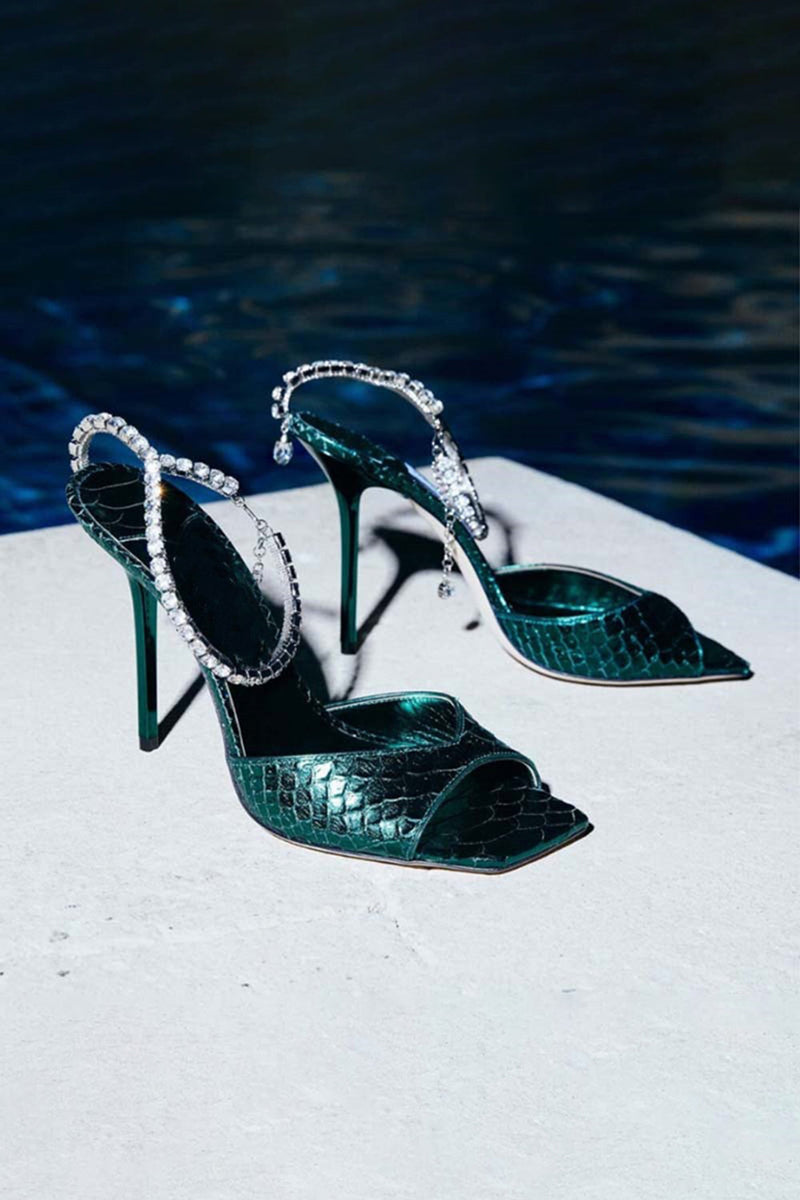 Load image into Gallery viewer, Sparkly Stilettos Blue Prom High Heels with Rhinestones