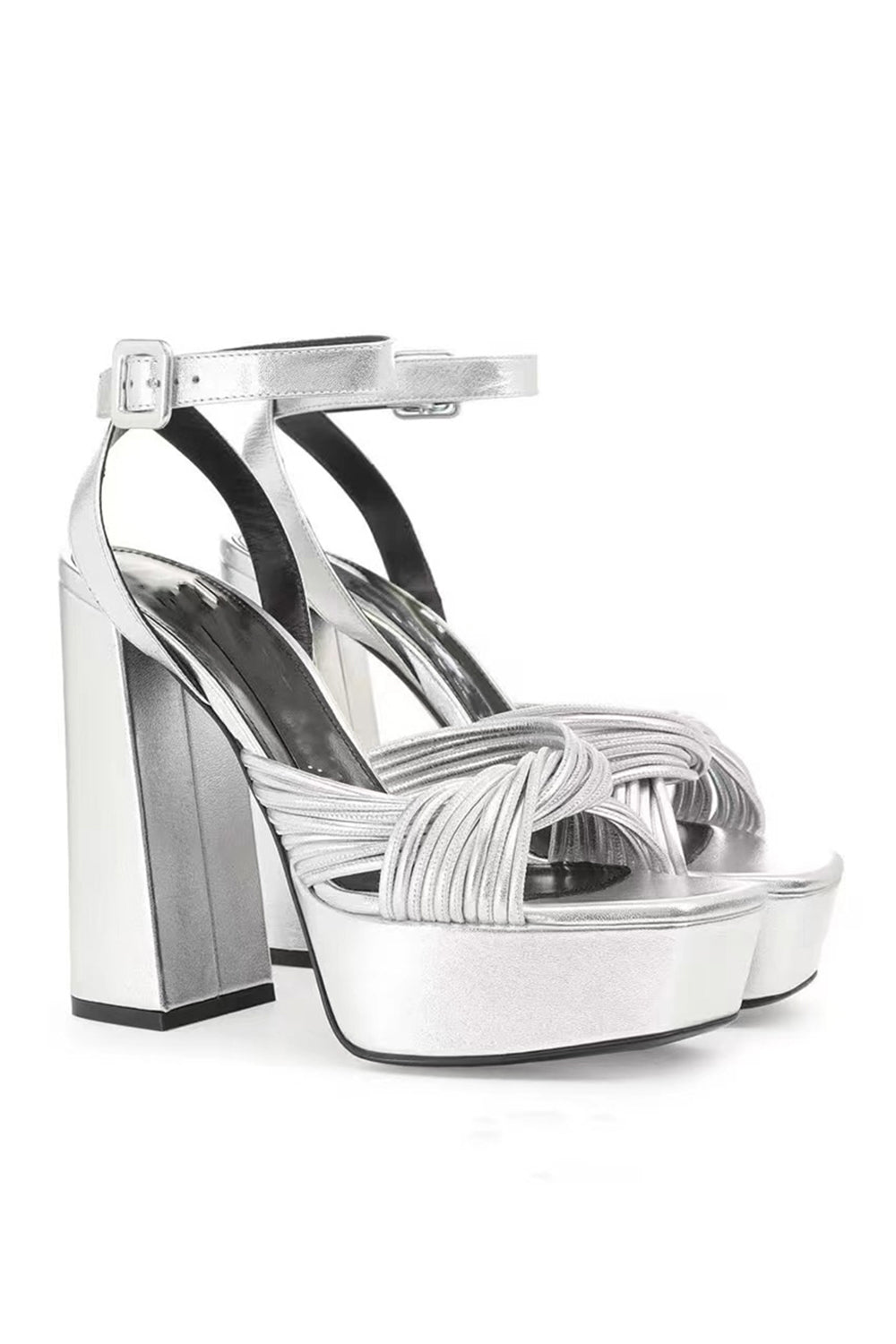 Chunky Silver Open Toe Prom High Heels