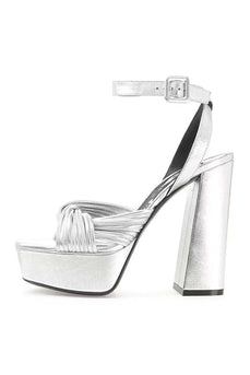 Chunky Silver Open Toe Prom High Heels
