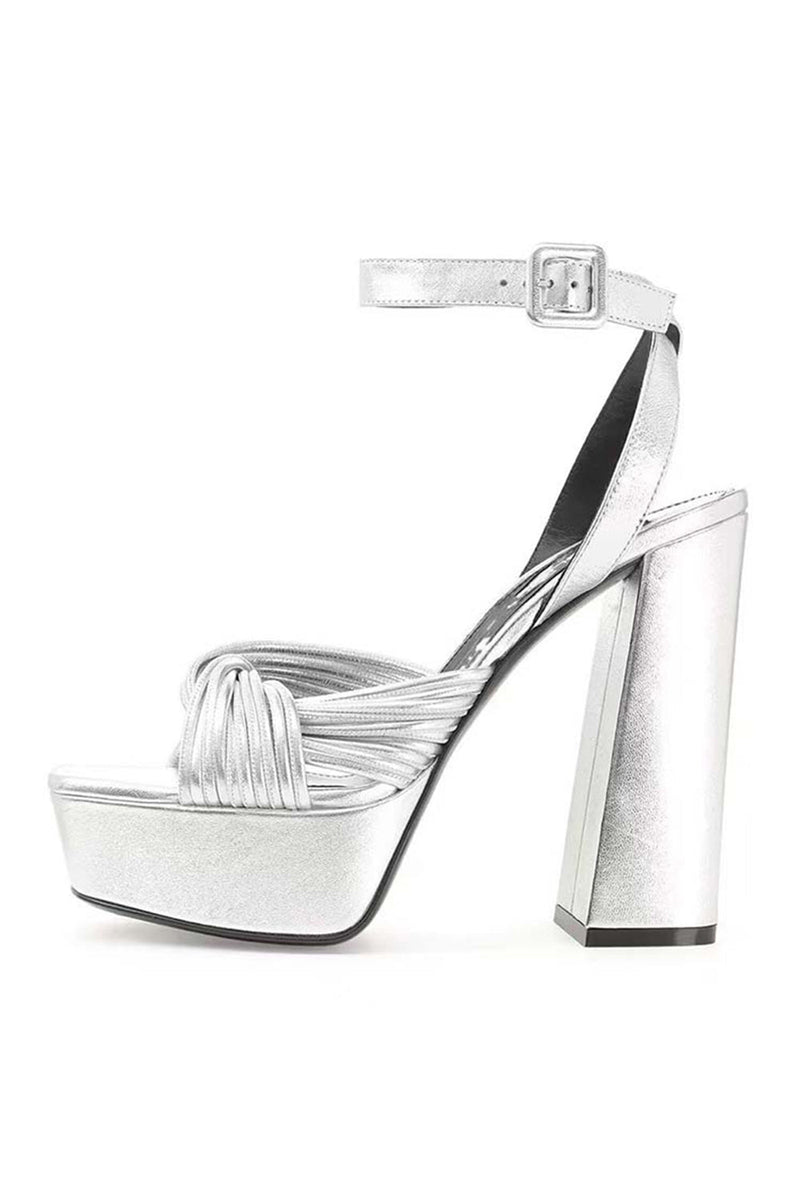 Load image into Gallery viewer, Chunky Silver Open Toe Prom High Heels
