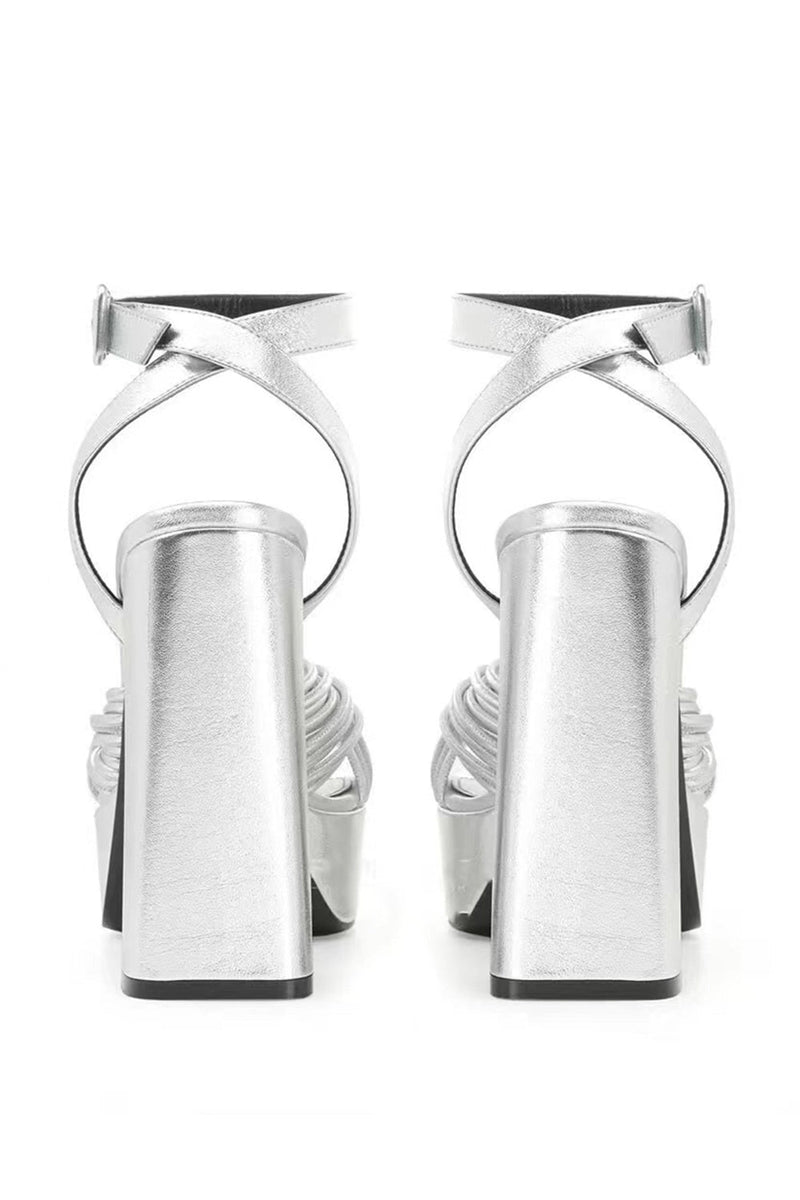 Load image into Gallery viewer, Chunky Silver Open Toe Prom High Heels