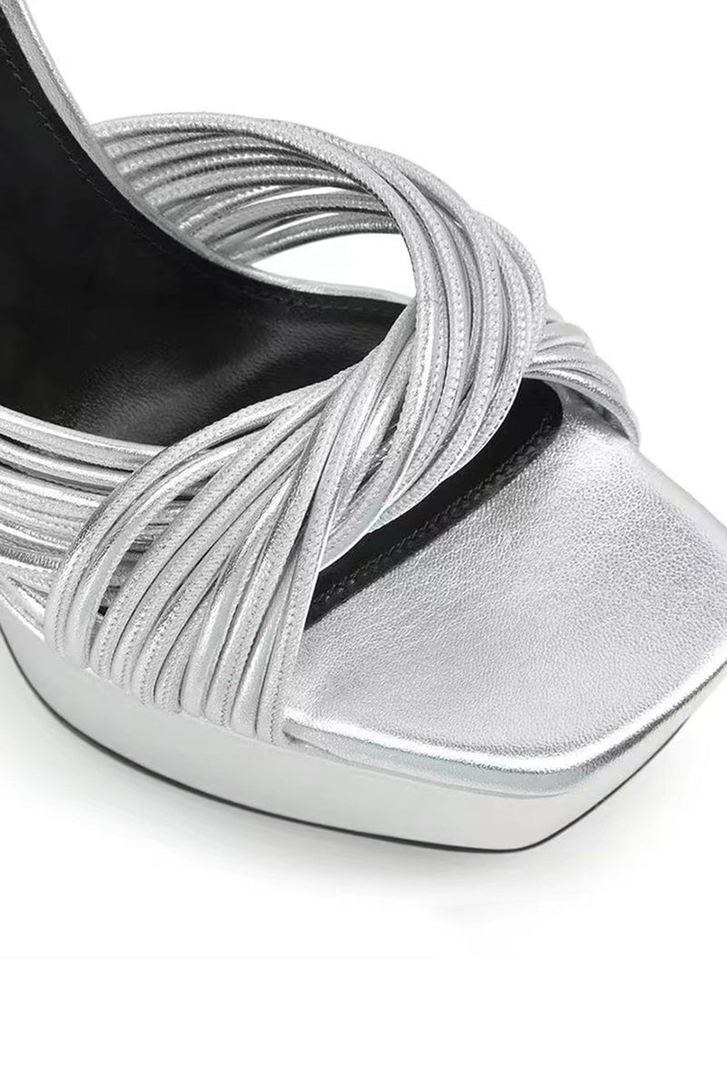 Load image into Gallery viewer, Chunky Silver Open Toe Prom High Heels