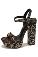 Load image into Gallery viewer, Sparkly Leopard Coffee Print Chunky Prom High Heels