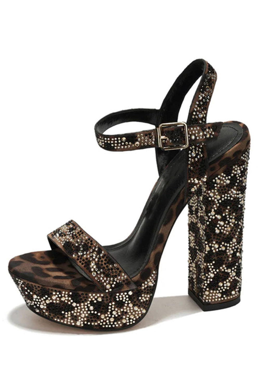 Sparkly Leopard Coffee Print Chunky Prom High Heels