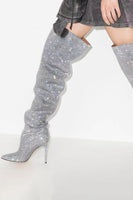 Load image into Gallery viewer, Sparkly Sequin Silver Stilettos Prom Thigh Boots