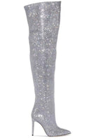 Load image into Gallery viewer, Sparkly Sequin Silver Stilettos Prom Thigh Boots