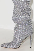 Load image into Gallery viewer, Sparkly Sequin Silver Stilettos Prom Thigh Boots