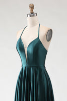 Load image into Gallery viewer, Sparkly Dark Green Halter A Line Long Prom Dress with Slit