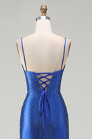 Load image into Gallery viewer, Sparkly Royal Blue Mermaid Long Satin Prom Dress with Slit