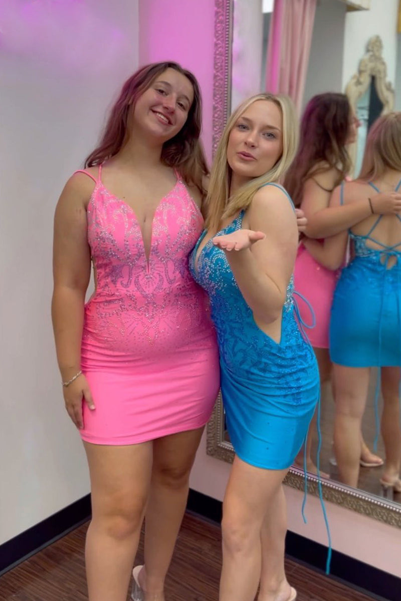 Load image into Gallery viewer, Sparkly Royal Blue Lace-Up Back Tight Homecoming Dress with Sequins
