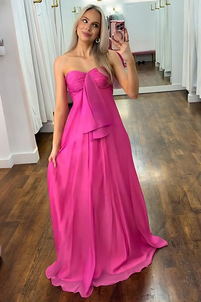 Fuchsia Sweetheart A Line Long Prom Dress with Sash