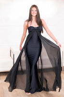 Load image into Gallery viewer, Black Sweetheart Long Mermaid Prom Dress with Cape