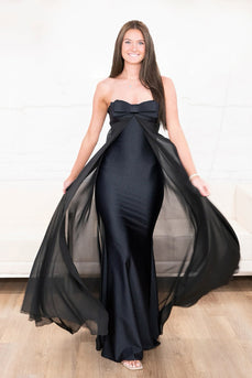 Black Sweetheart Long Mermaid Prom Dress with Cape